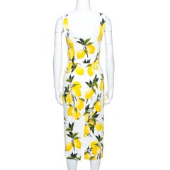 Dolce & Gabbana Lemon Print Sleeveless Midi Sheath Dress S