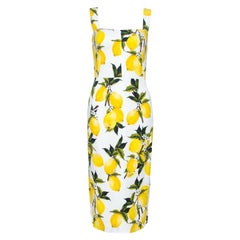 Dolce & Gabbana Lemon Print Sleeveless Midi Sheath Dress S