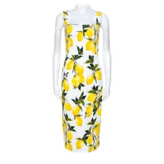 Dolce & Gabbana Lemon Print Sleeveless Midi Sheath Dress S