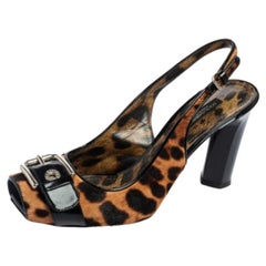 Dolce & Gabbana Leopard Calf Hair and Leather Buckle Slingback Pumps Size 37.5