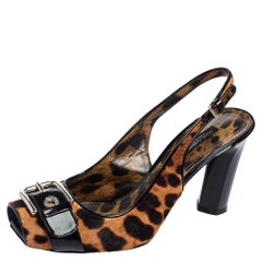 Dolce & Gabbana Leopard Calf Hair & Leather Buckle Slingback Pumps Size 37.5