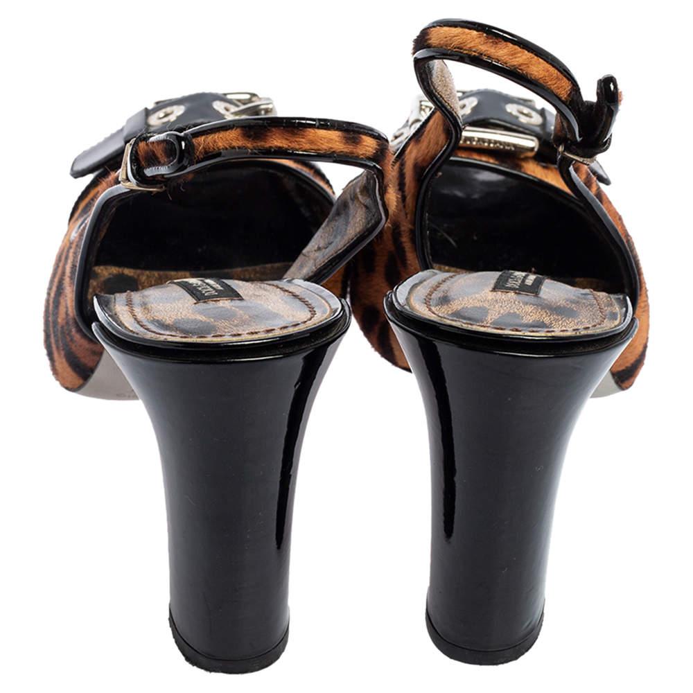 Women's Dolce & Gabbana Leopard Calf Hair & Leather Buckle Slingback Pumps Size 37.5