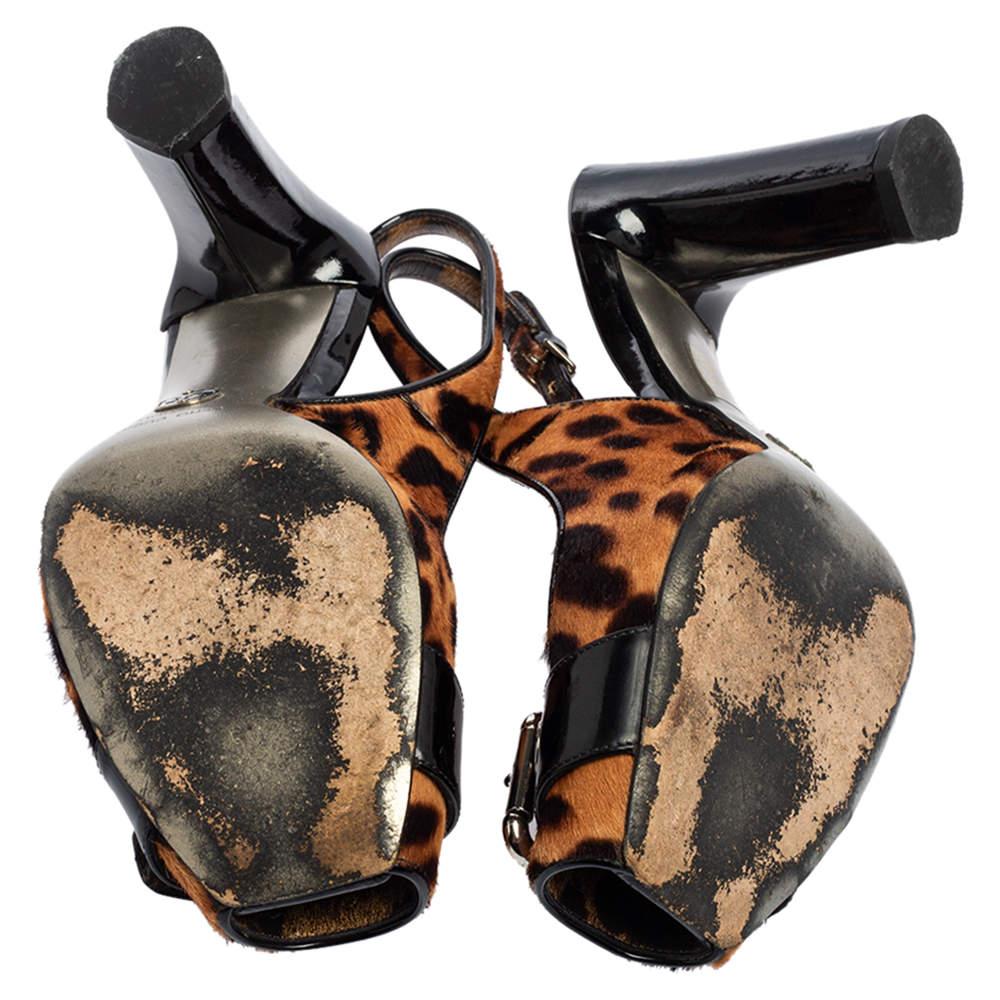 Dolce & Gabbana Leopard Calf Hair & Leather Buckle Slingback Pumps Size 37.5 1