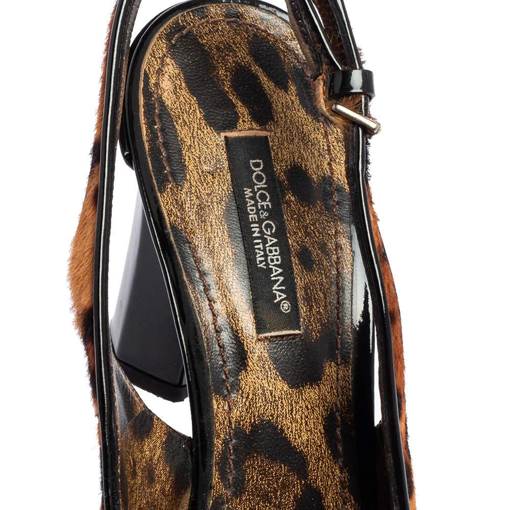 Dolce & Gabbana Leopard Calf Hair & Leather Buckle Slingback Pumps Size 37.5 2