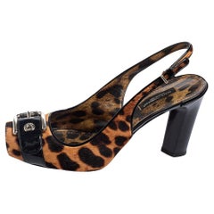 Dolce & Gabbana Leopard Calf Hair & Leather Buckle Slingback Pumps Size 37.5