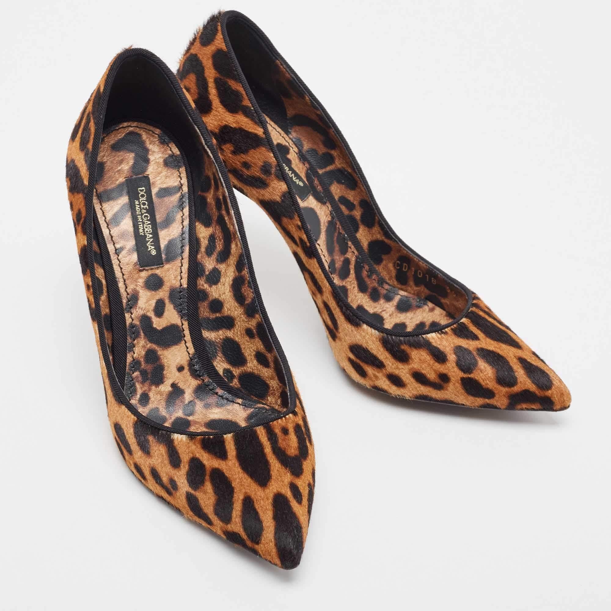 Brown Dolce & Gabbana Leopard Calf Hair Pointed Toe Pumps Size 36.5