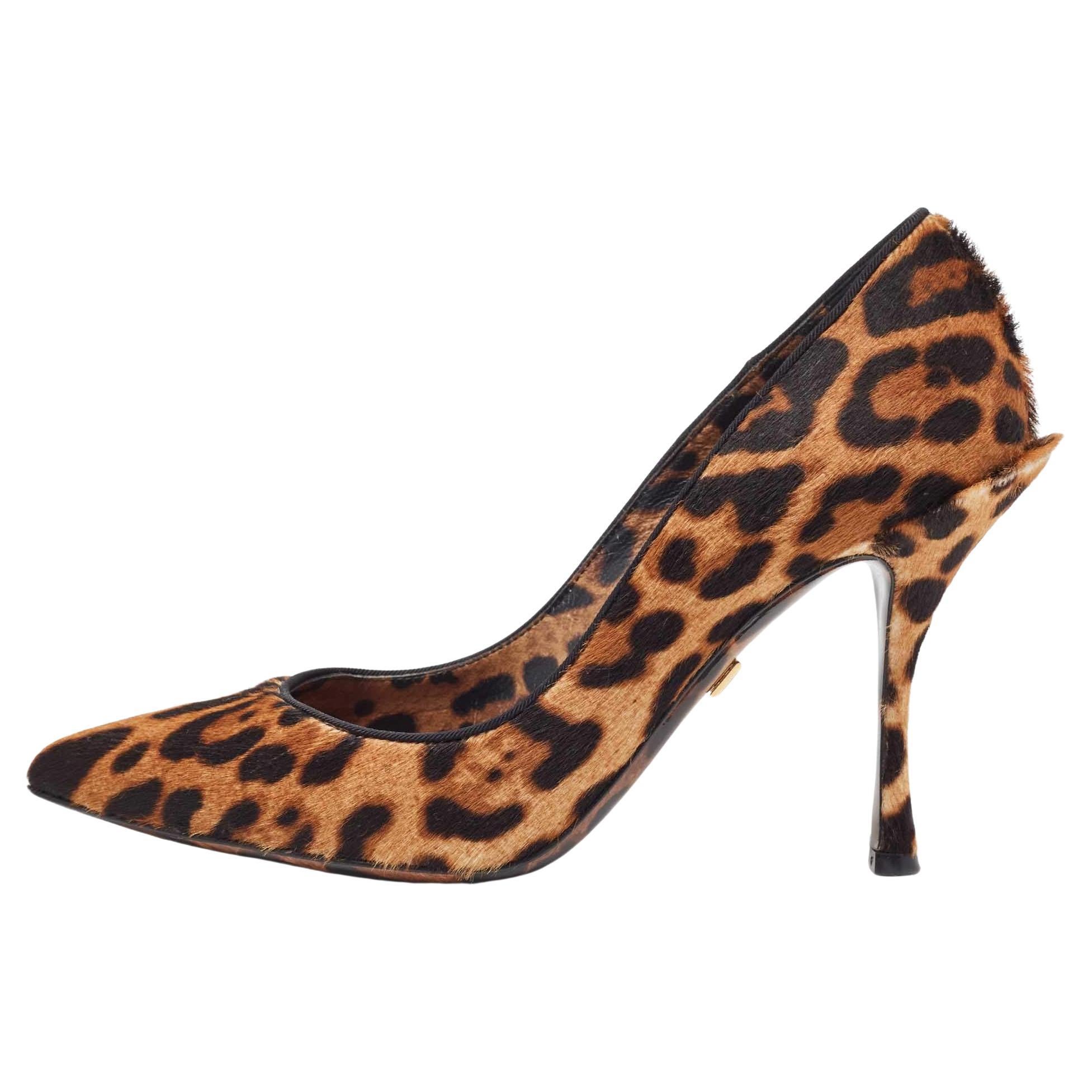 Dolce & Gabbana Leopard Calf Hair Pointed Toe Pumps Size 36.5