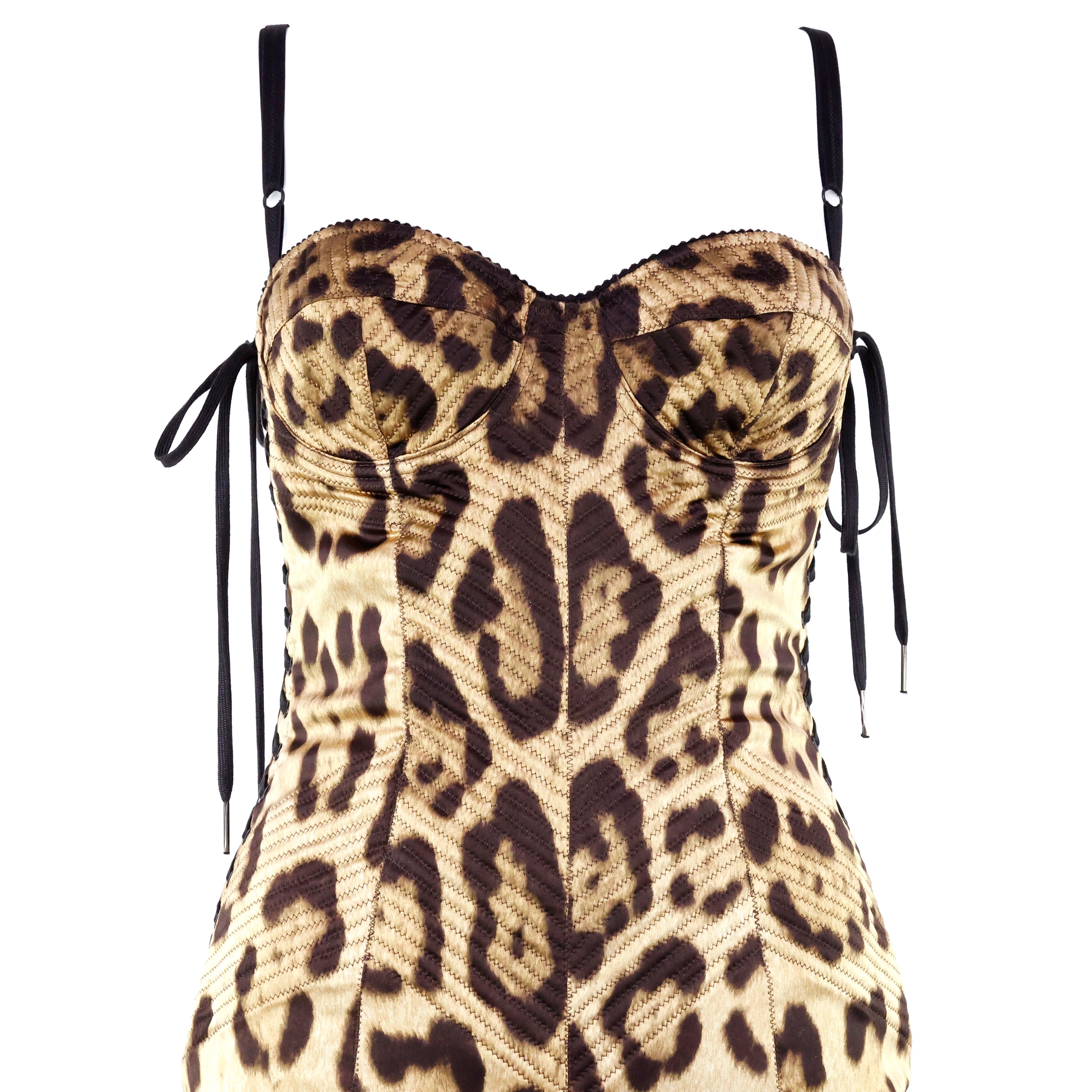 Dolce & Gabbana Leopard Corset Bustier Silk Dress In Excellent Condition For Sale In Bressanone, IT
