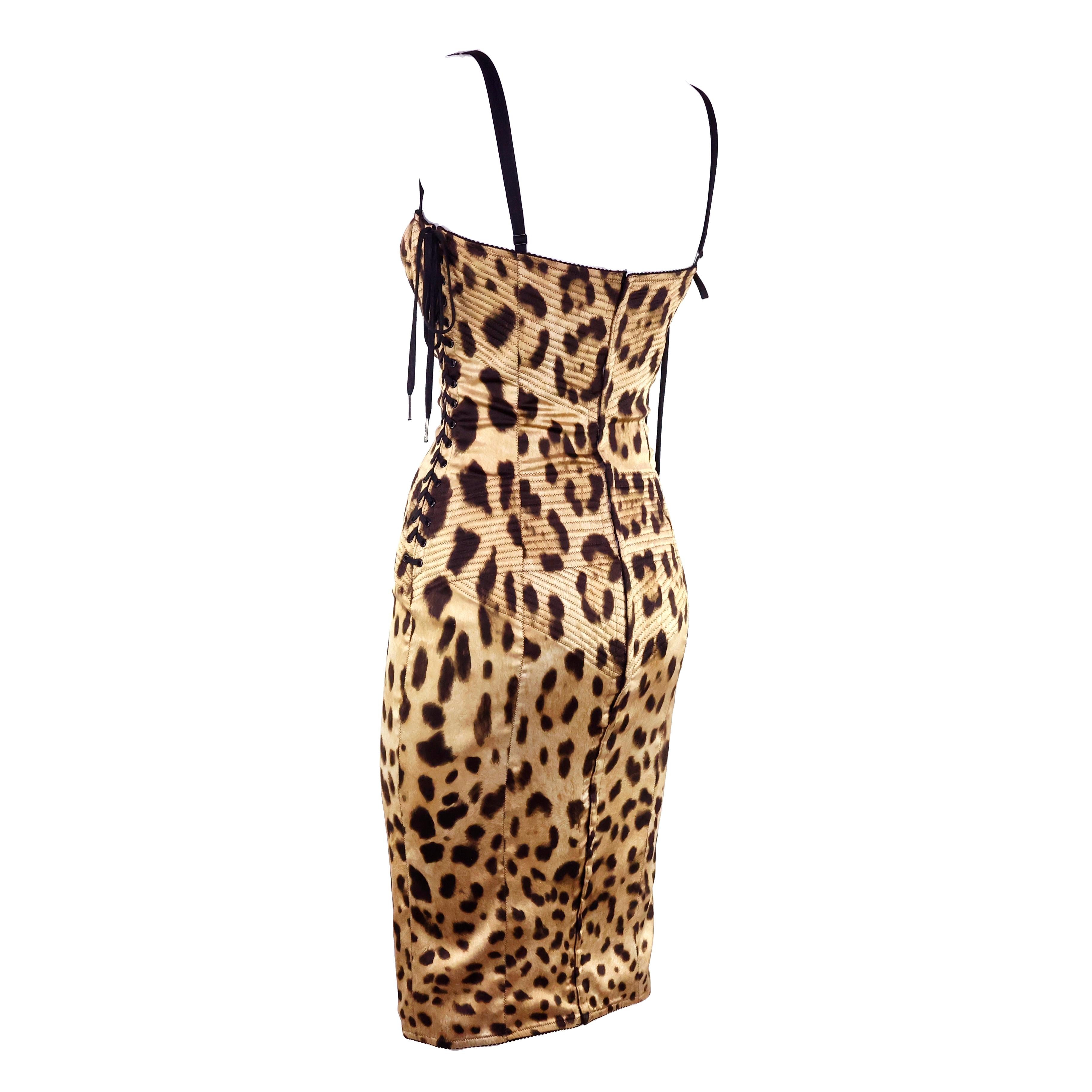 Dolce & Gabbana Leopard Corset Bustier Silk Dress In Excellent Condition For Sale In Bressanone, Trentino-Alto Adige