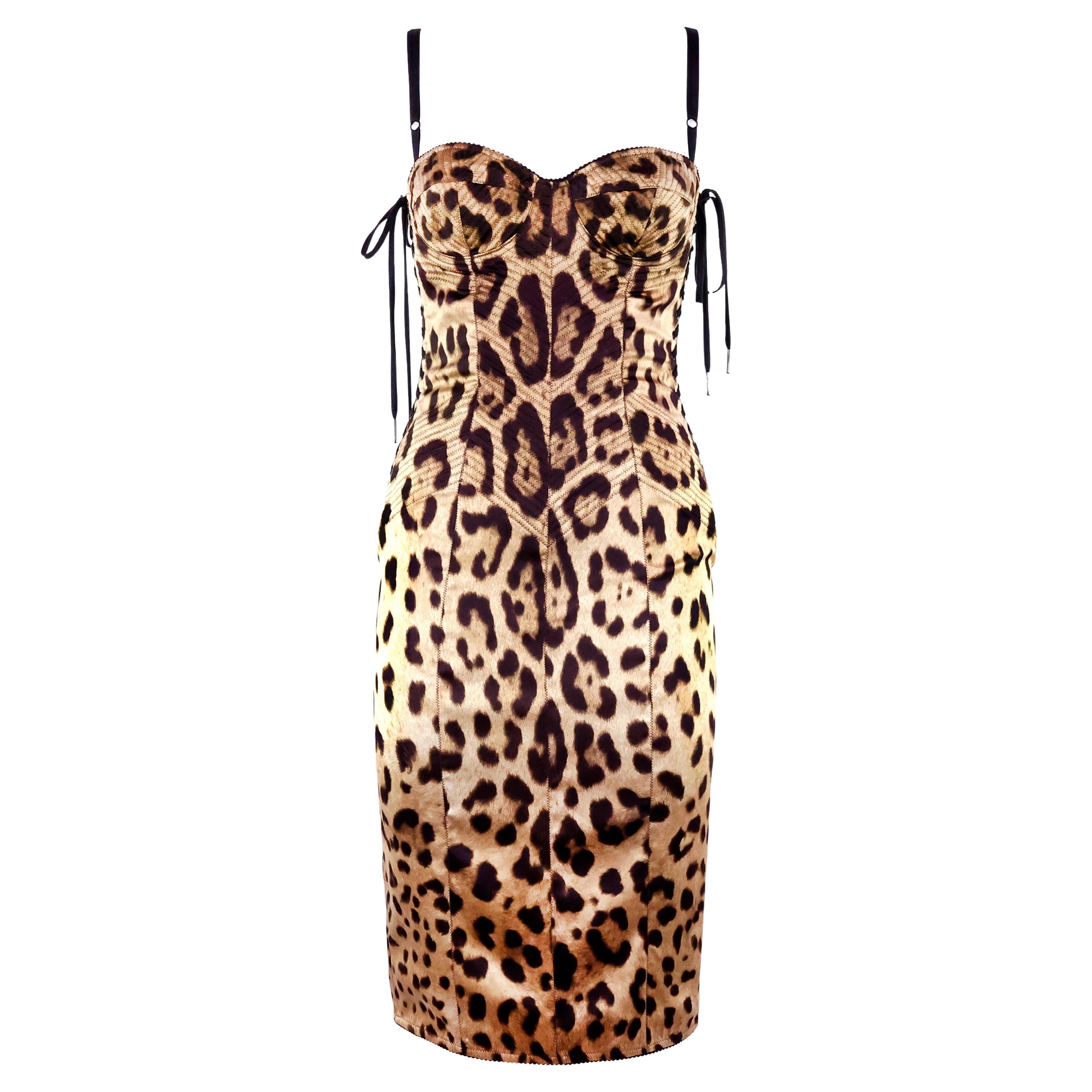 Dolce & Gabbana Leopard Corset Bustier Silk Dress For Sale
