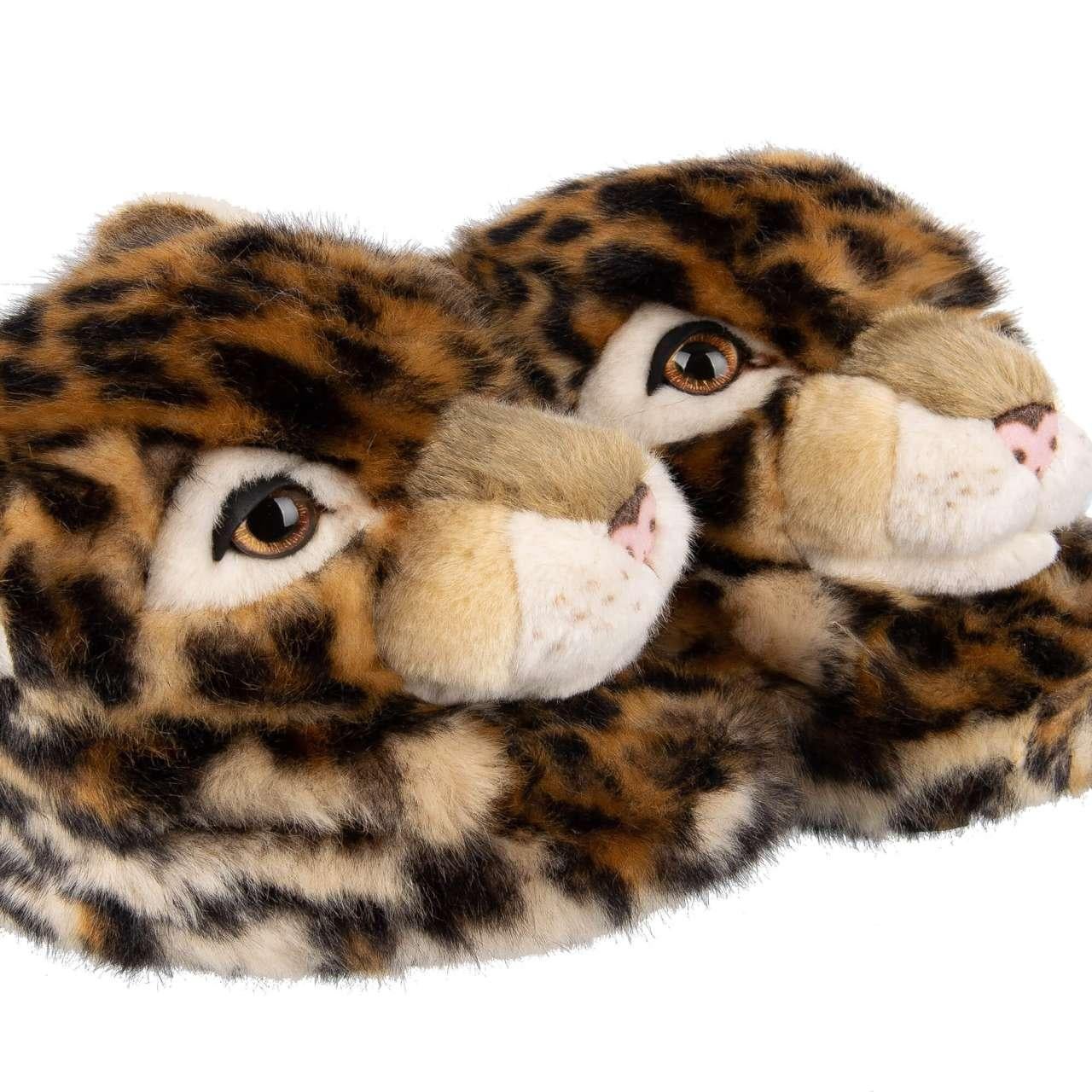 Dolce & Gabbana Leopard Faux Fur Shoes Slipper SAINT BARTH Brown EUR 44 For Sale 1