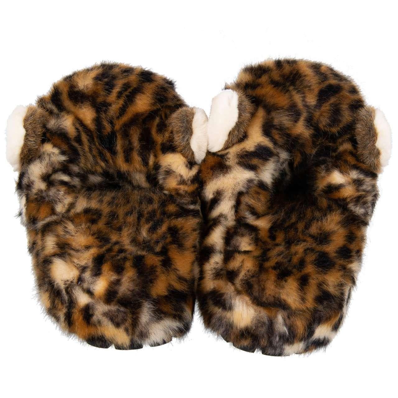 Dolce & Gabbana Leopard Faux Fur Shoes Slipper SAINT BARTH Brown EUR 44 For Sale 3