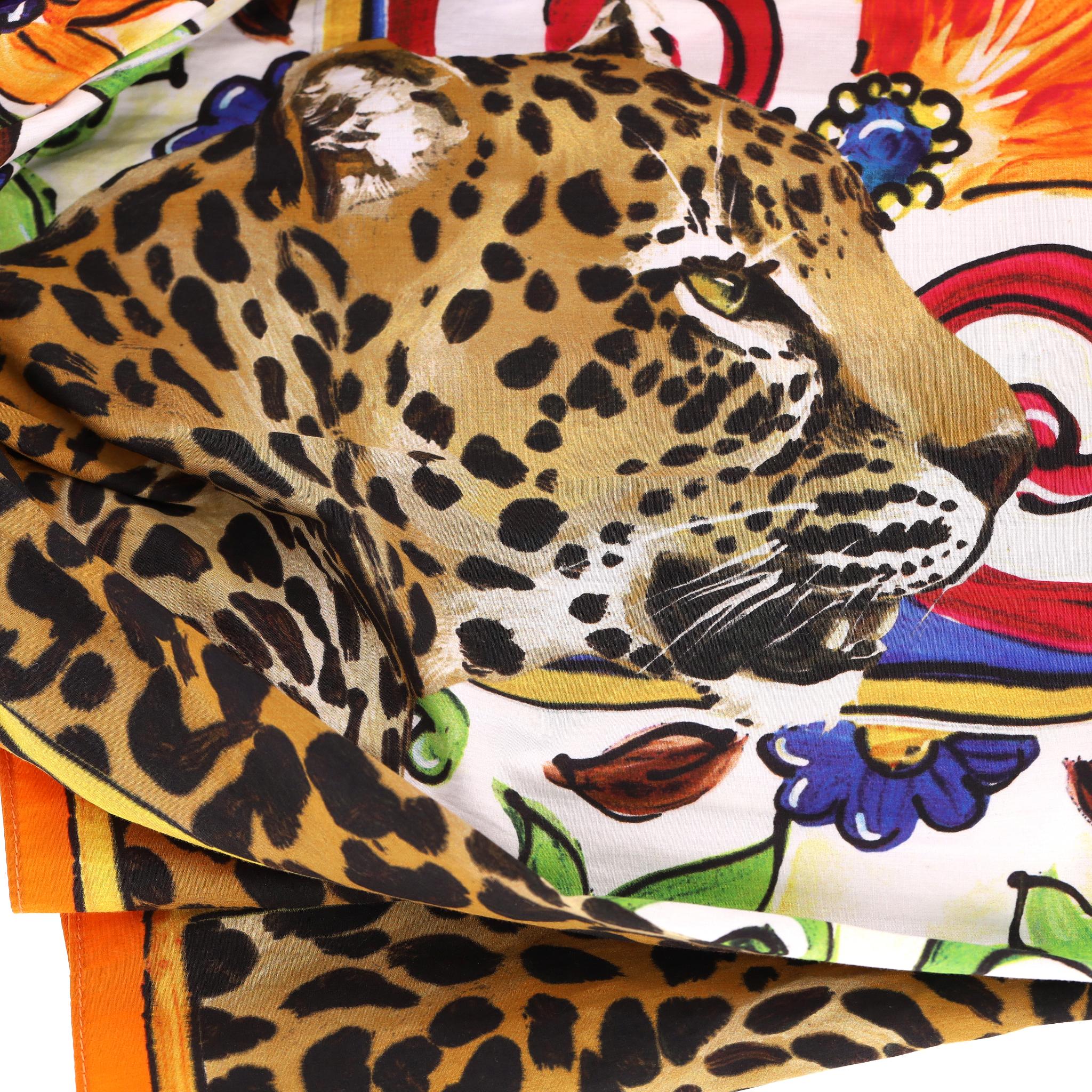 Dolce & Gabbana Leopard & Maiolica Print Baumwollrock Damen im Angebot
