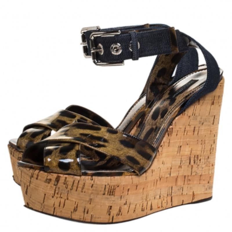 De las mujeres Dolce & Gabbana Sandalias con plataforma de corcho y charol de leopardo talla 41 en venta