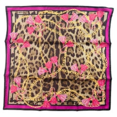 Dolce & Gabbana Leopard Pink Tassel Printed Silk Head Scarf in Pink