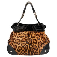 Dolce & Gabbana Leopard Print Calfhair and Patent Leather Miss Silky Satchel