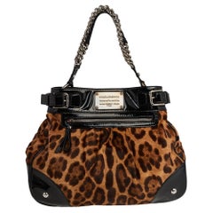 Dolce & Gabbana Leopard Print Calfhair and Patent Leather Miss Silky Satchel
