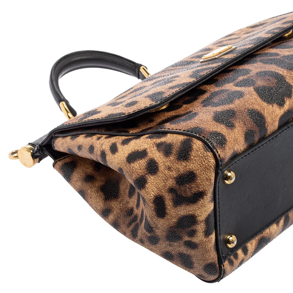 Dolce & Gabbana Leopard Print Canvas and Leather Medium Sicily Top Handle Bag 5