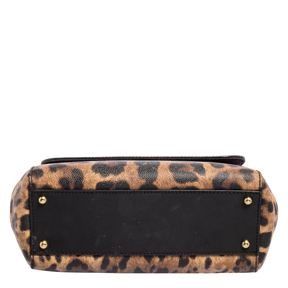 Women's Dolce & Gabbana Leopard Print Canvas and Leather Medium Sicily Top Handle Bag