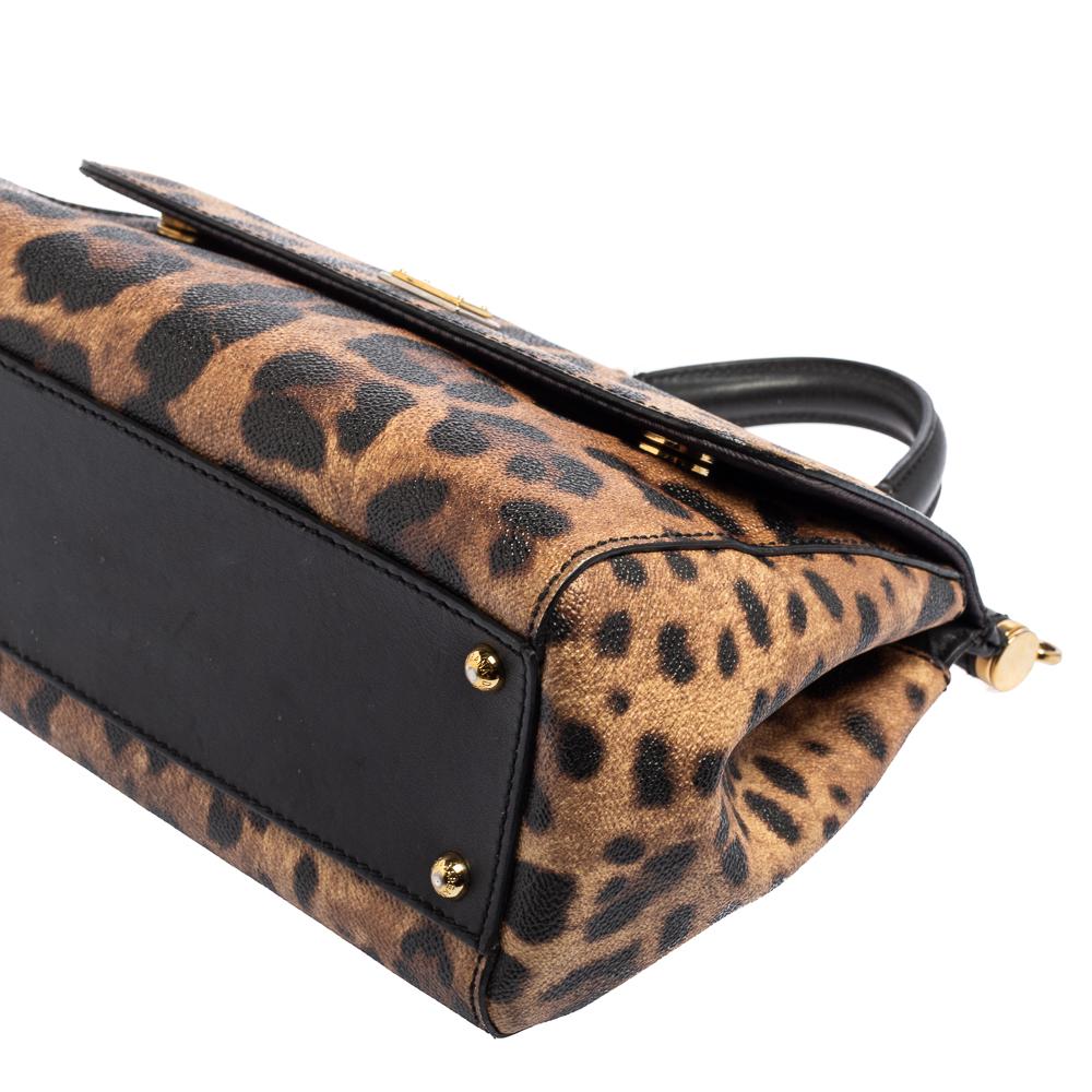 Dolce & Gabbana Leopard Print Canvas and Leather Medium Sicily Top Handle Bag 3
