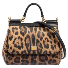 Dolce & Gabbana Leopard Print Canvas and Leather Medium Sicily Top Handle Bag