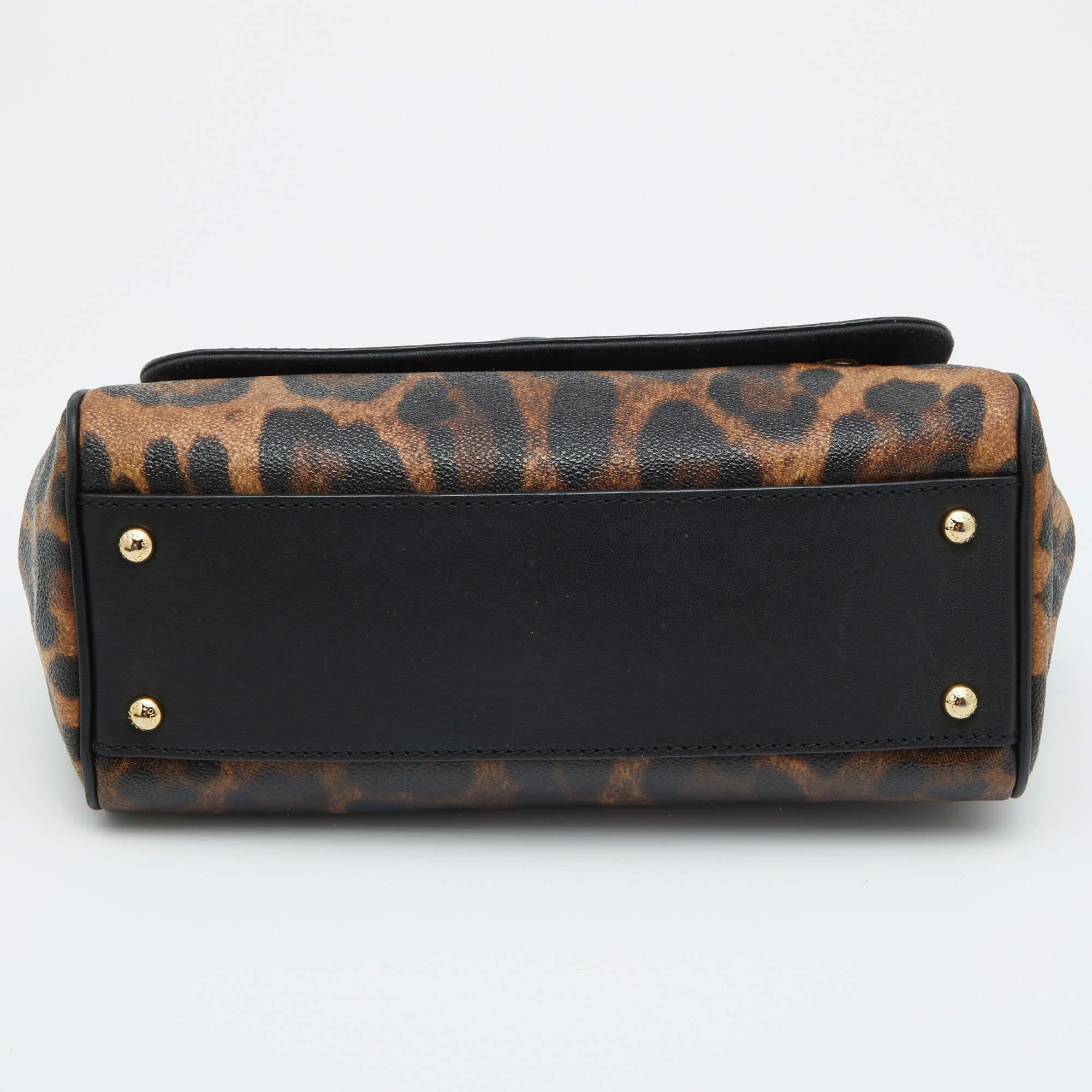 Dolce & Gabbana Leopard Print Canvas and Leather Miss Sicily Top  Handle Bag In Good Condition In Dubai, Al Qouz 2