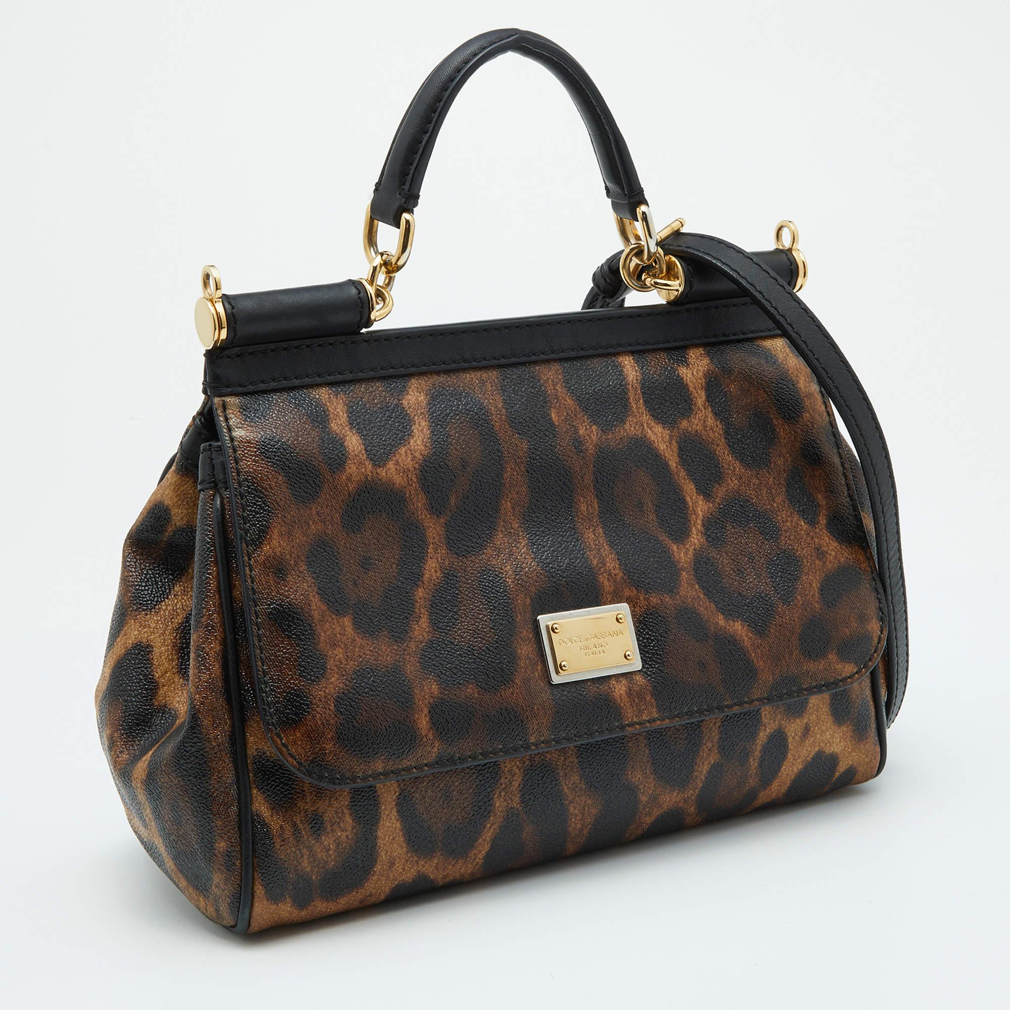 Women's Dolce & Gabbana Leopard Print Canvas and Leather Miss Sicily Top  Handle Bag