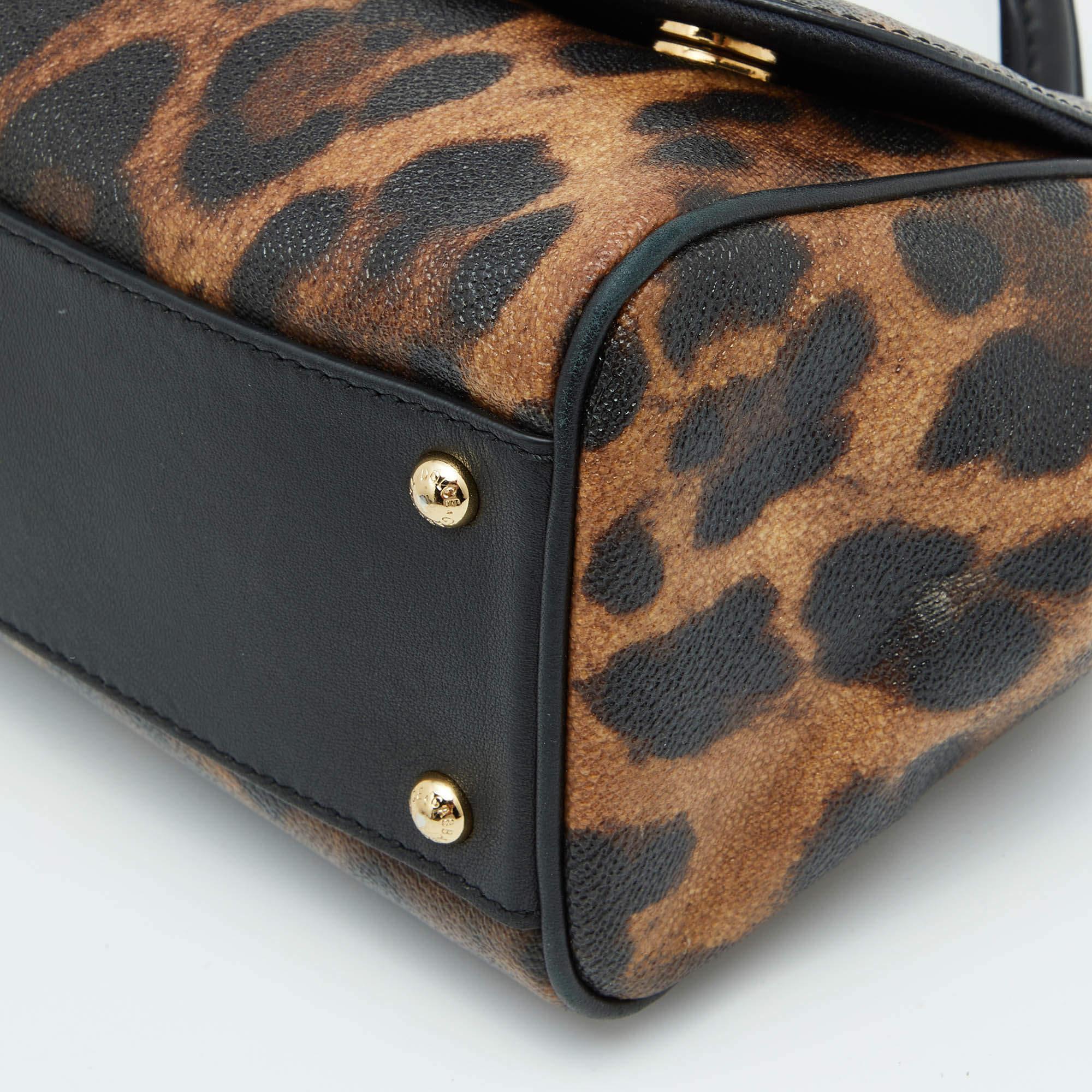 Dolce & Gabbana Leopard Print Canvas and Leather Miss Sicily Top  Handle Bag 1