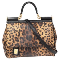 Dolce & Gabbana Leopard Print Canvas and Leather  Miss Sicily Top Handle Bag