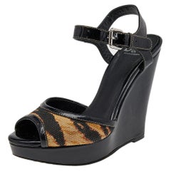 Dolce & Gabbana Leopard Print Canvas And Leather Platform Sandals Size 37.5