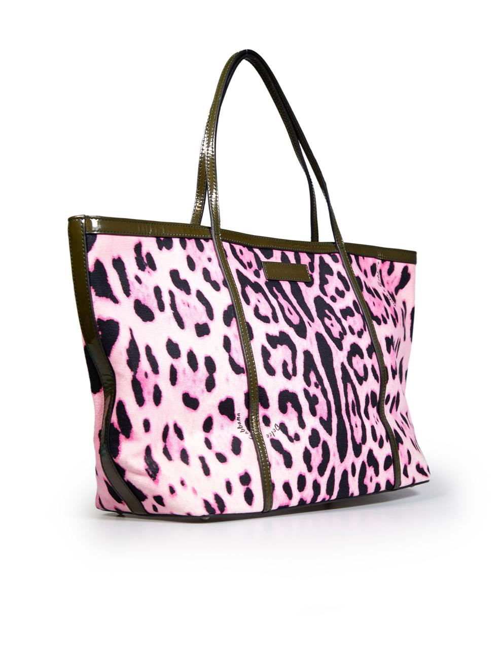 CONDITION is Very good. Minimal wear to the bag is evident. Mild abrasions are at the bottom of the bag on this used Dolce & Gabbana designer resale item.
 
 Details
 
 
 Multicolour: Pink, Black and Green
 
 Cloth textile
 
 Tote bag
 
 2x Shoulder