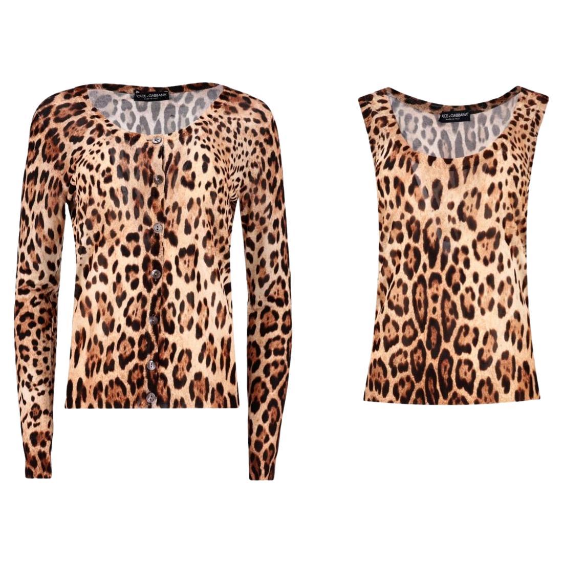 Dolce & Gabbana Leopard Print Cardigan & Matching Top Two-Piece Set