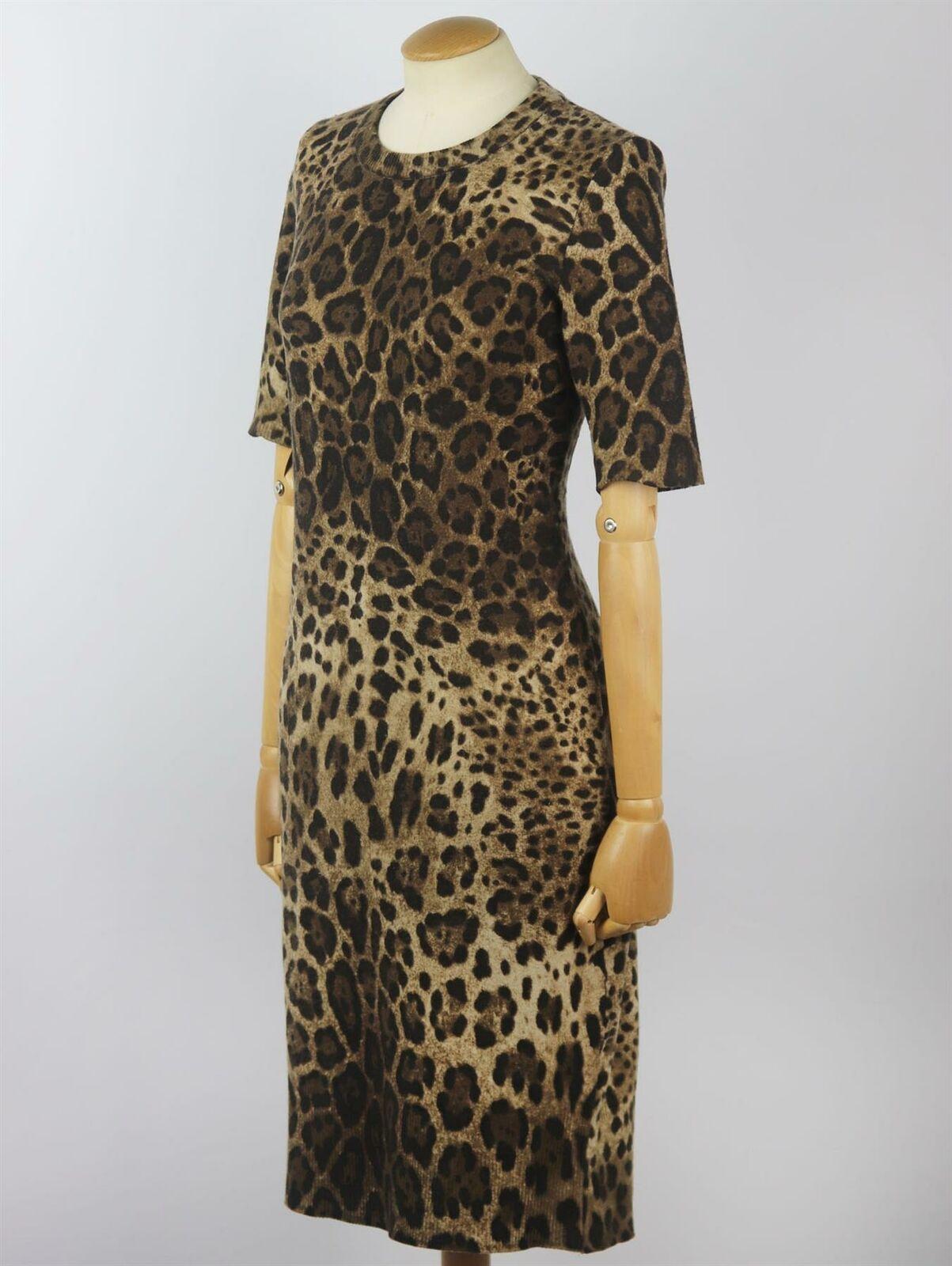 Black Dolce & Gabbana Leopard Print Cashmere Blend Dress