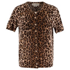 Dolce & Gabbana Leopard Print Cashmere Short Sleeve Cardigan - Size US 6
