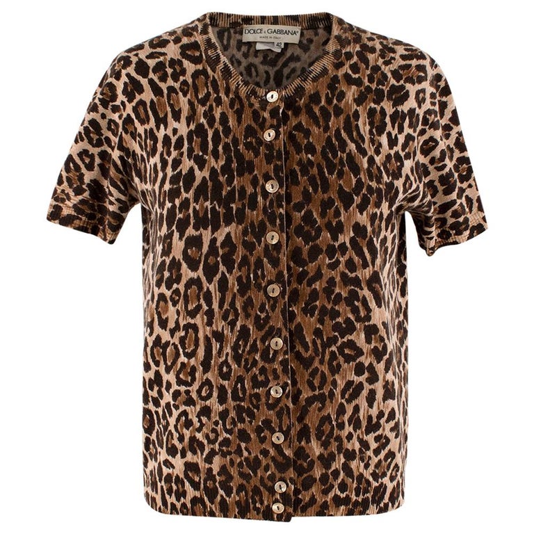 Dolce and Gabbana Leopard Print Cashmere Short Sleeve Cardigan - Size ...
