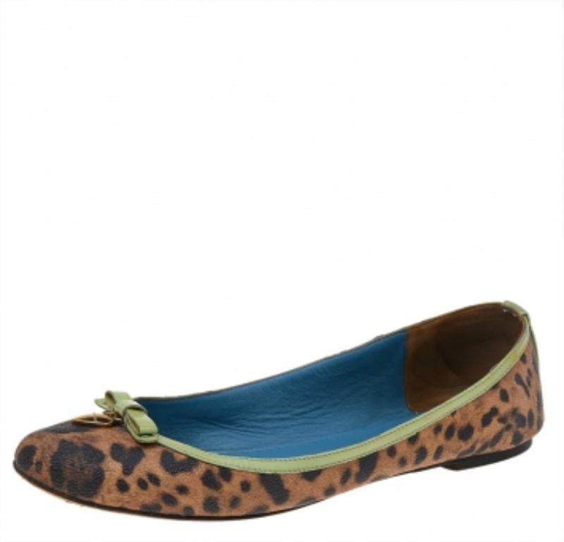 Dolce & Gabbana Ballerines en toile et cuir imprimé léopard, taille 40 1