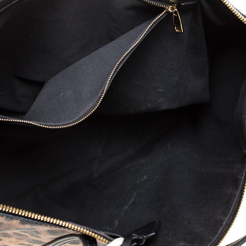 Dolce & Gabbana Leopardenmuster beschichtetes Segeltuch und Leder Miss Escape Tote Damen