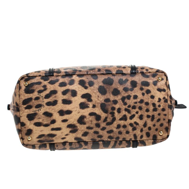 Dolce & Gabbana Leopardenmuster beschichtetes Segeltuch und Leder Miss Escape Tote 2