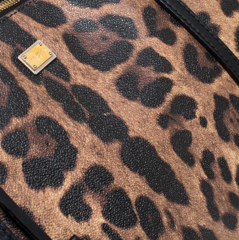 Dolce & Gabbana Leopardenmuster beschichtetes Segeltuch und Leder Miss Escape Tote 3
