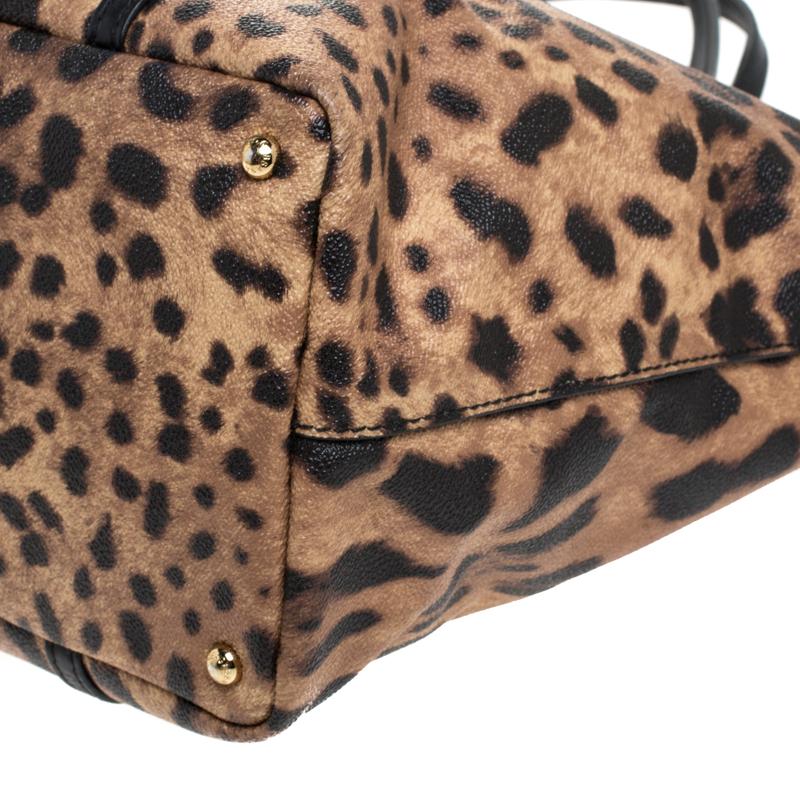 Dolce & Gabbana Leopardenmuster beschichtetes Segeltuch und Leder Miss Escape Tote 4