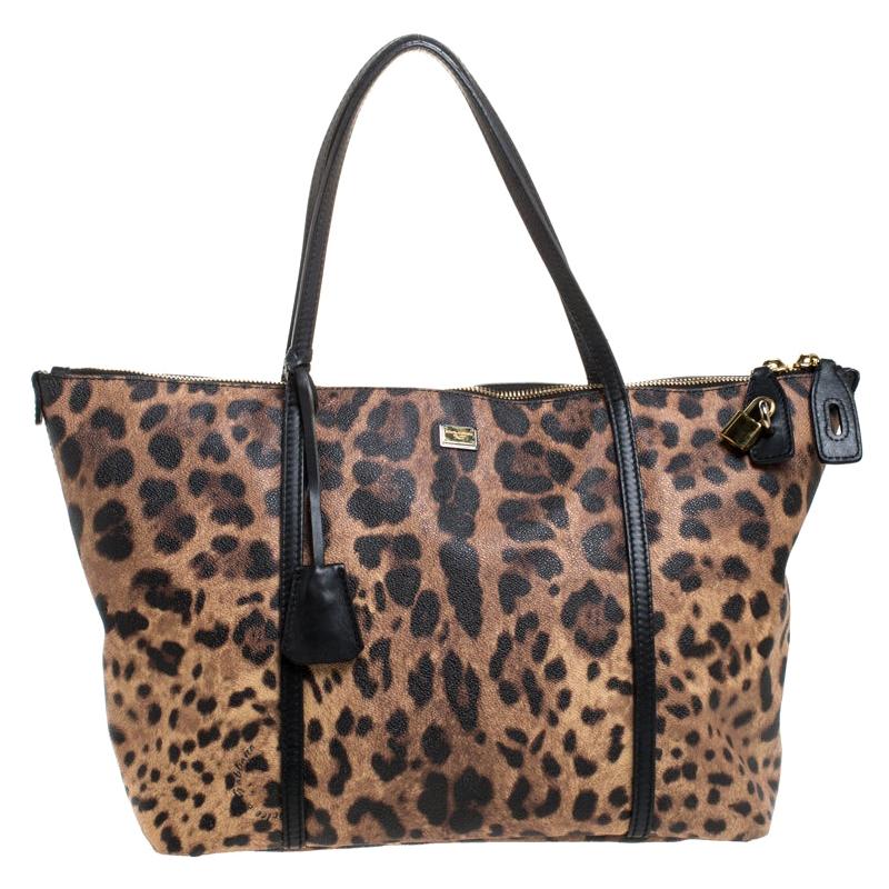 Dolce and Gabbana Leopard Print Coated Canvas and Leather Miss Escape ...