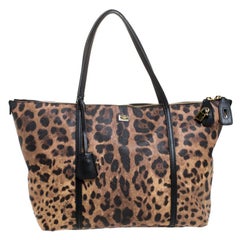 Dolce & Gabbana Leopard Print Coated Canvas and Leather Miss Escape Tote