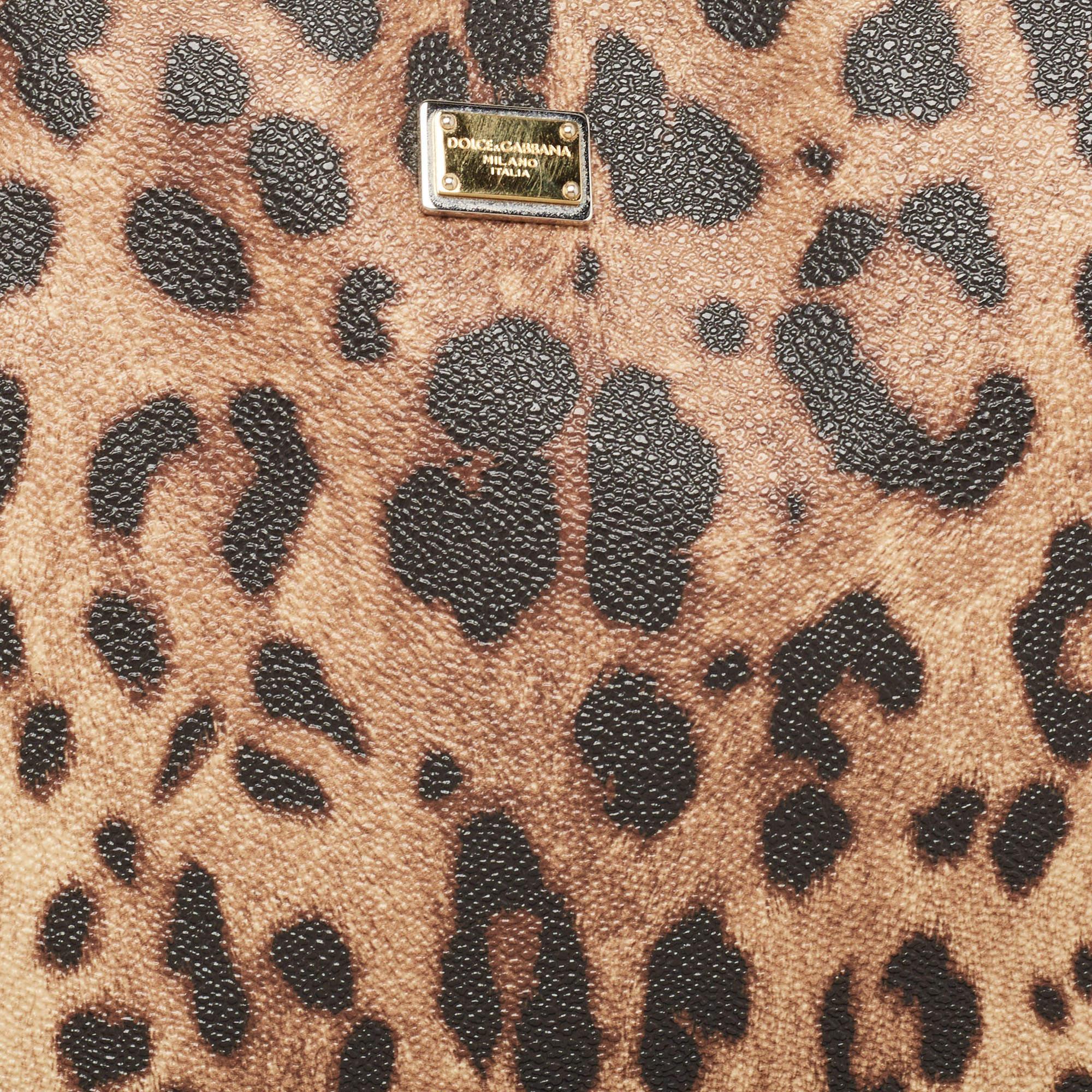 Dolce & Gabbana Leopard Print Coated Canvas and Leather Miss Escape Zip Tote 2