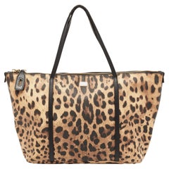 Dolce & Gabbana Leopard Print Coated Canvas and Leather Miss Escape Zip Tote