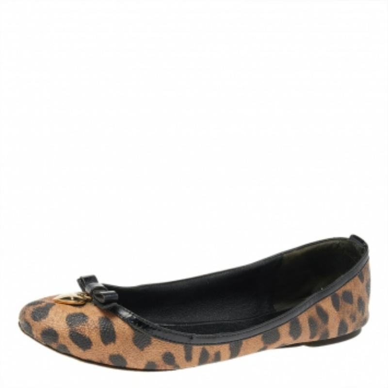 Women's Dolce & Gabbana Leopard Print Coated Canvas Bow Detail Ballet Flats Size 37