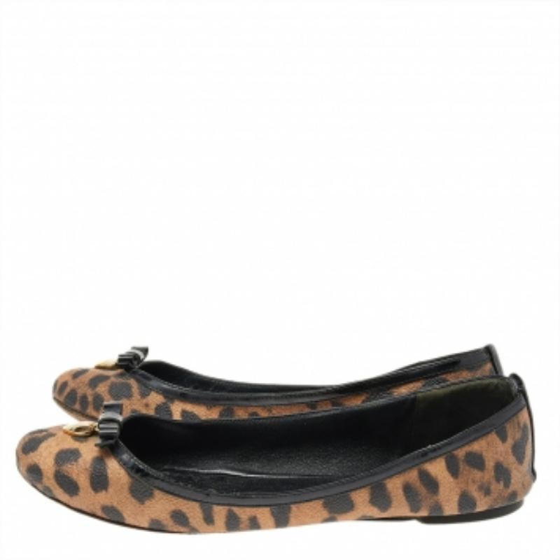 Dolce & Gabbana Leopard Print Coated Canvas Bow Detail Ballet Flats Size 37 2
