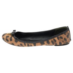 Dolce & Gabbana Leopard Print Coated Canvas Bow Detail Ballet Flats Size 37
