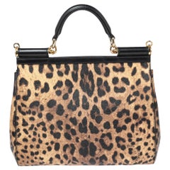 Dolce & Gabbana Leopard Print Coated Canvas Large Miss Sicily Top Handle Bag