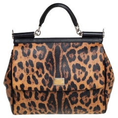 Dolce & Gabbana Leopard Print Coated Canvas Large Miss Sicily Top Handle Bag
