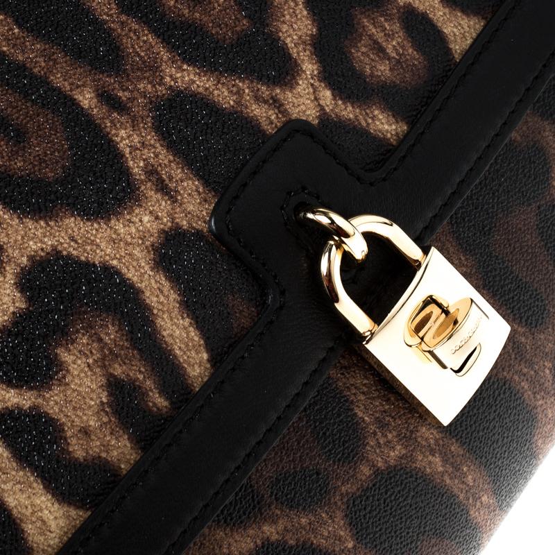 Dolce & Gabbana Leopard Print Coated Canvas Padlock Shoulder Bag In New Condition In Dubai, Al Qouz 2